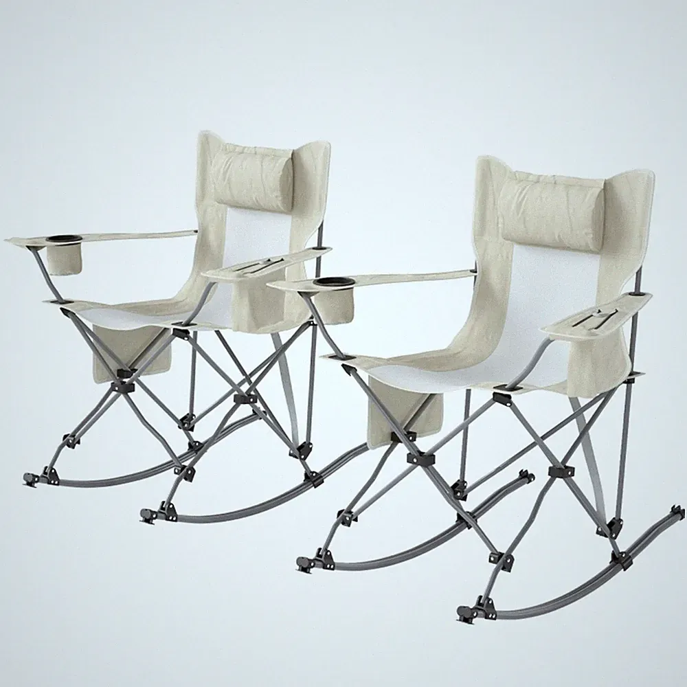 2pcs Folding Lounge Chairs Beach Chair Camping Chairs Cream White