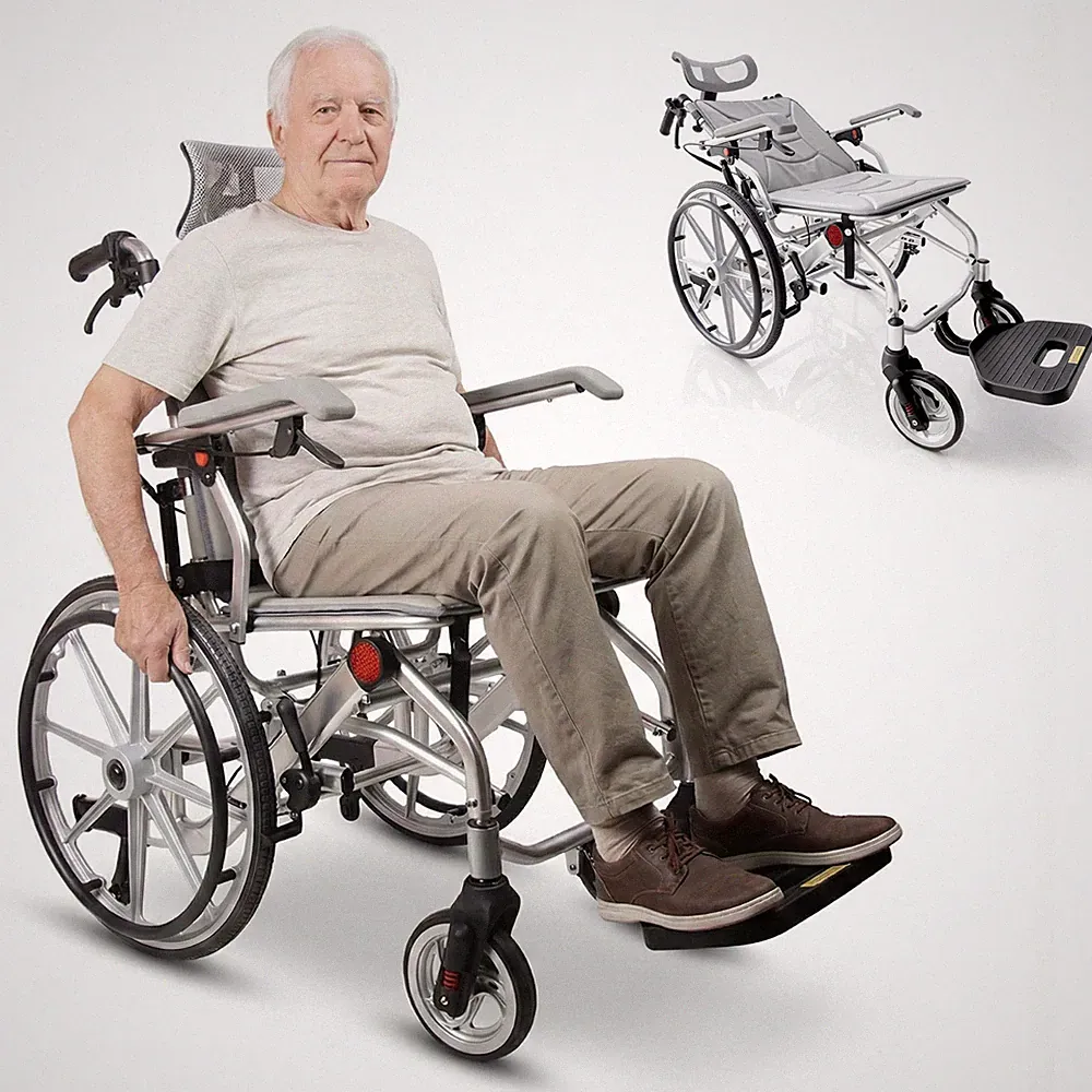 3-in-1 Manual Transport Wheelchair, 150° Reclining Chair, Adjustable Headrest