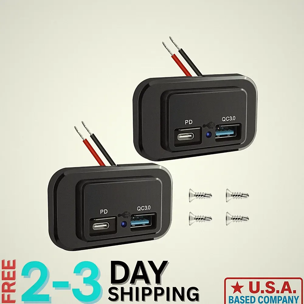 48W Waterproof Dual USB and PD Type C Socket Panel for RV, Marine & Automotive