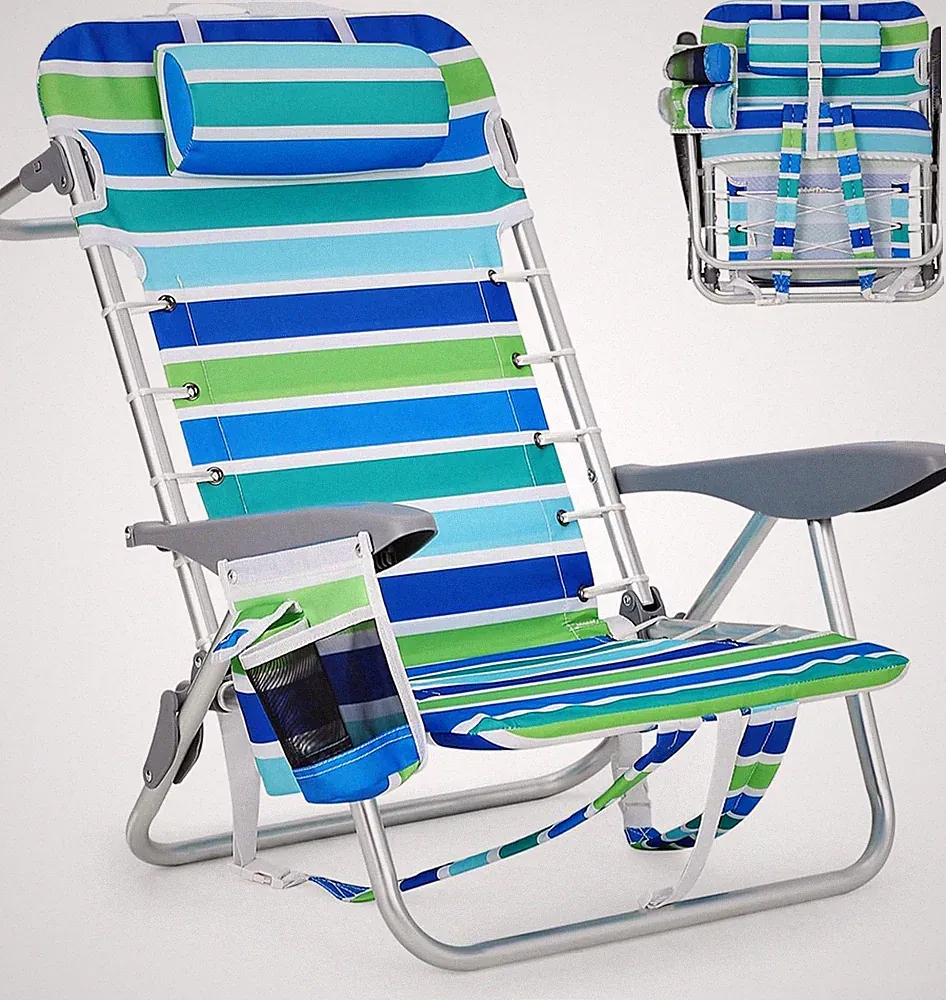 Backpack Beach Chair Lightweight Lay Flat Folding with 5 Reclining Positions