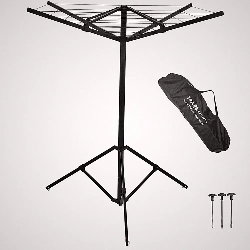 BLACK COMPACT FOLDING RV CARAVAN CAMPING CLOTHES LINE WITH PEGS & BAG