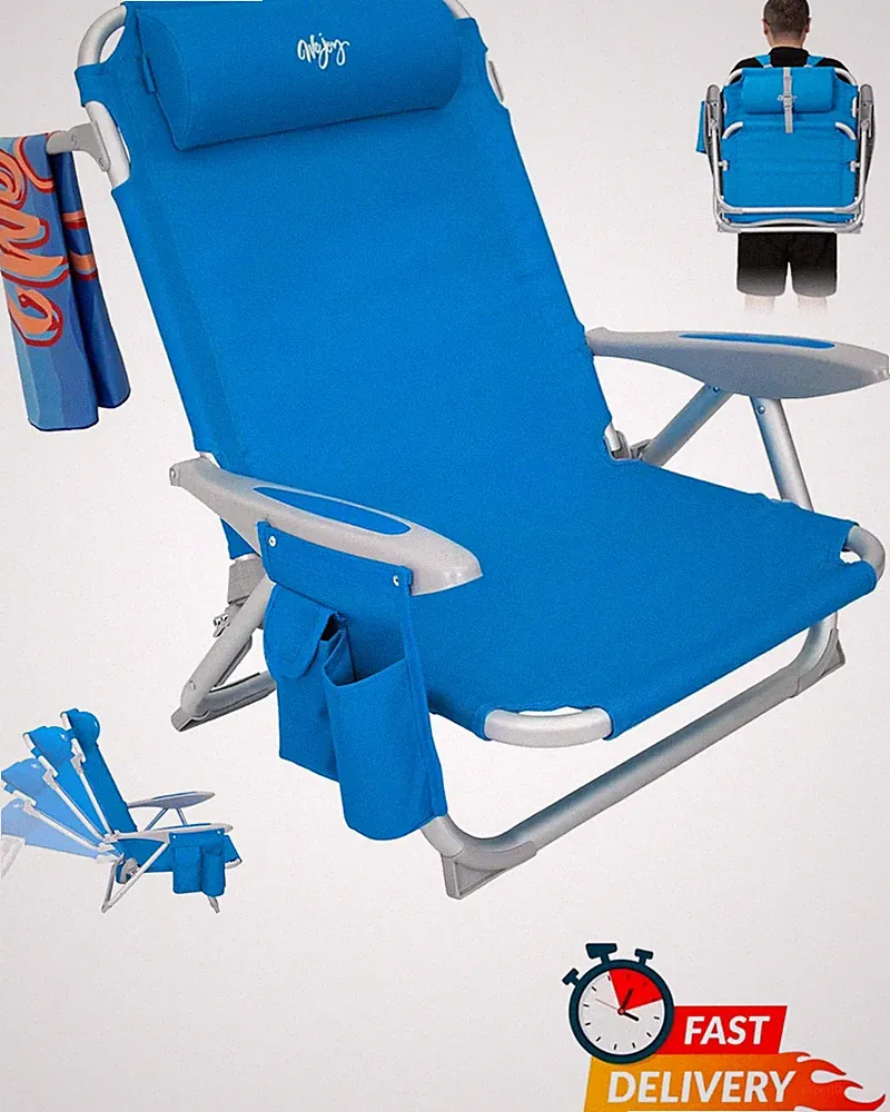Folding Beach Chair for Adults Reclining Lay Flat Lightweight Aluminum 400lb