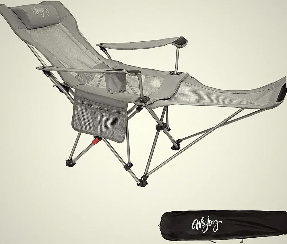 Lightweight 2-in-1 Reclining Camping Chair with Footrest & Cup Holder