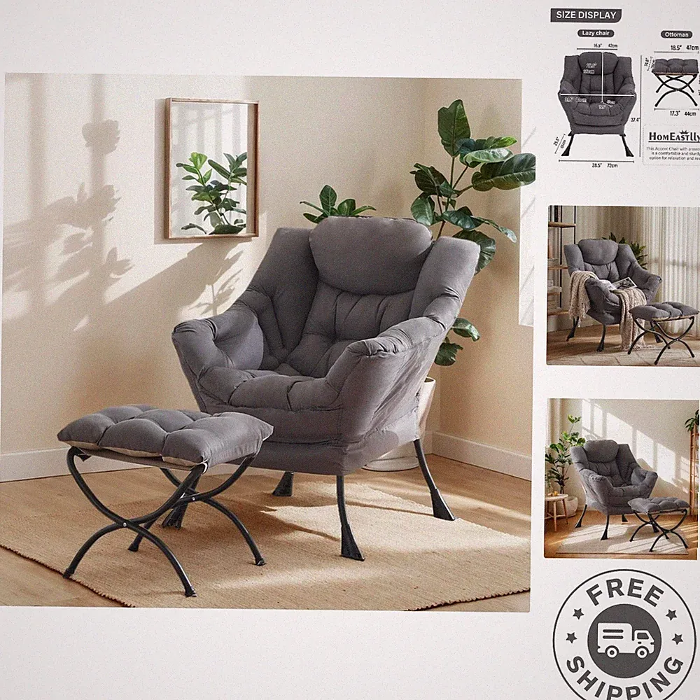 Lightweight Accent Chair with Ottoman - Versatile Dark Grey Seating Solution