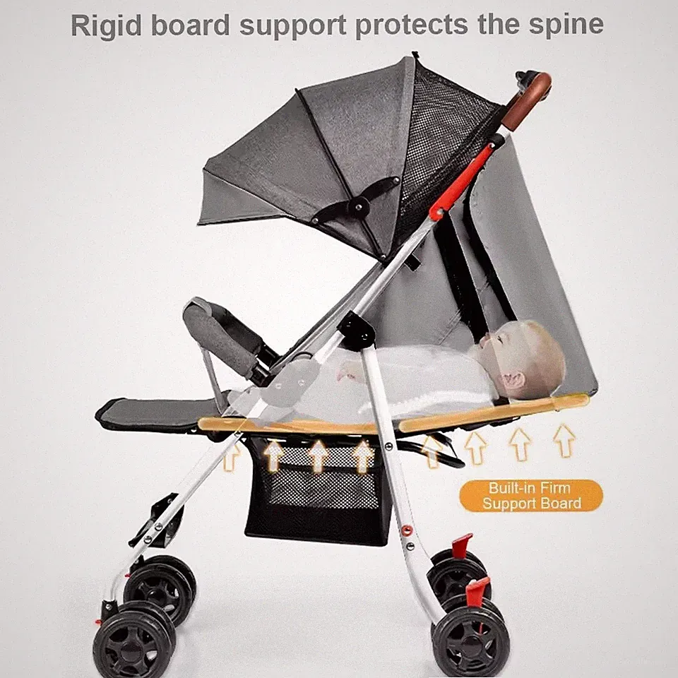 Lightweight Foldable Baby Stroller – Reclining Backrest, Steel Frame