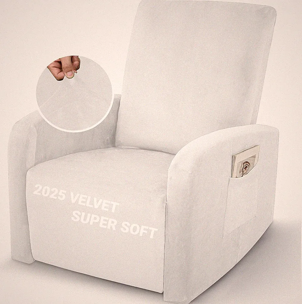 Luxury Velvet 3-Piece Recliner Cover, Soft & Washable, White