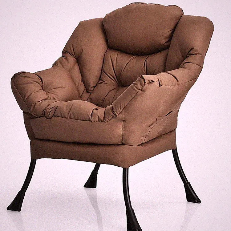 Modern Polyester Fabric Living Room Lazy Chair Steel Frame & Side Storage Pocket