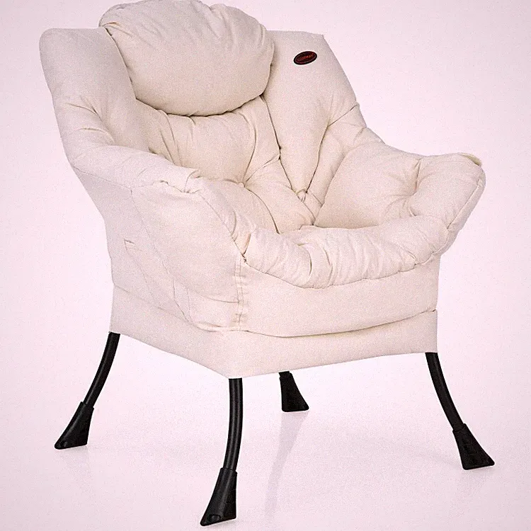 Modern Polyester Fabric Living Room Lazy Chair W/ Side Pockets Beige Accent Sofa