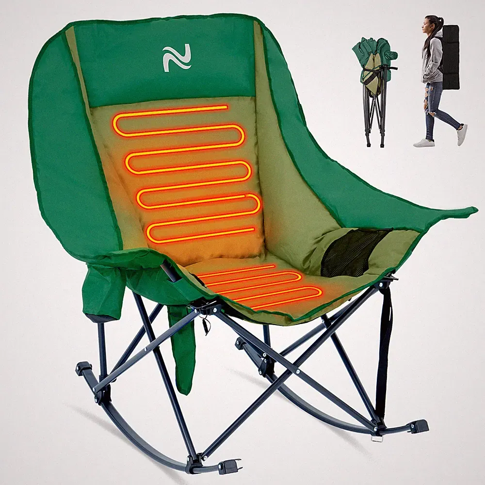 NAIZEA Heated Camping Chair Oversize Heated Rocking Chair w 3 Level Seat & Back