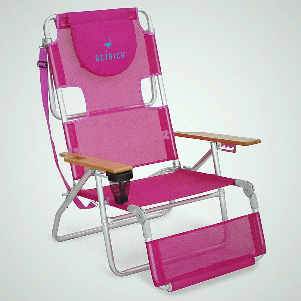 Ostrich The Original 3N1 Lightweight Beach Lounge Chair with Footrest, Pink