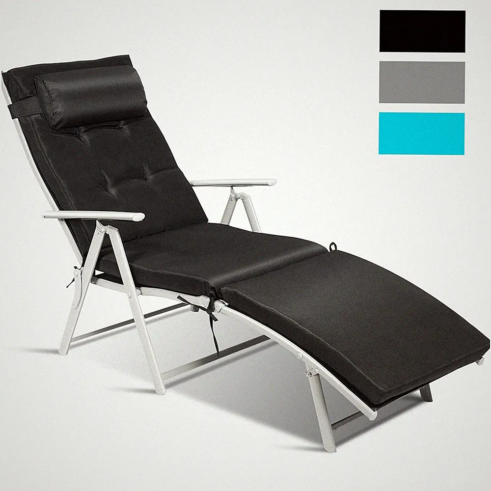 Outdoor Folding Chaise Lounge Chair Lightweight Recliner w/Cushion Black
