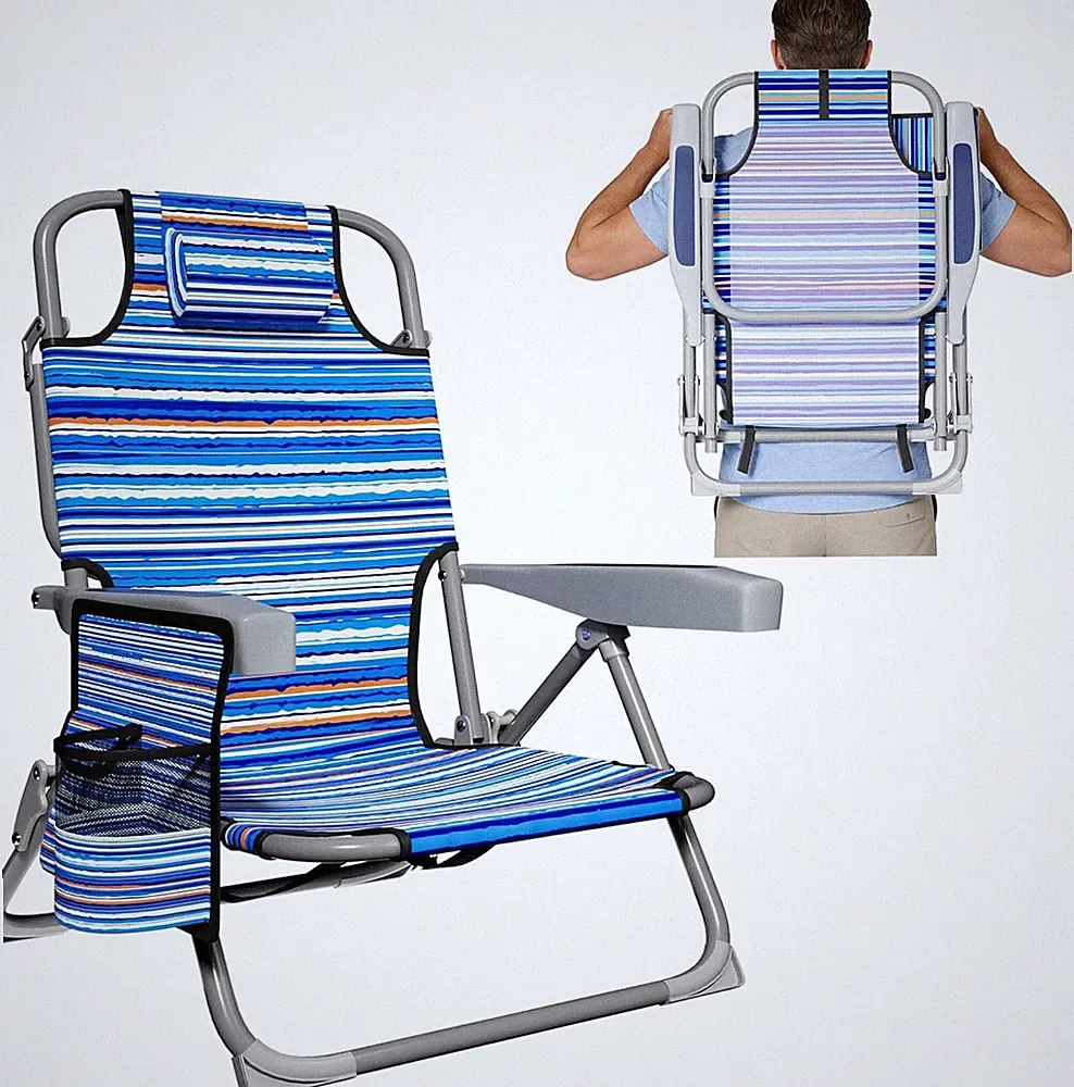 Portable Lightweight Beach Chair, 350 LBS Capacity, 5-Position Recline