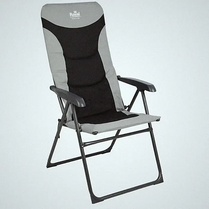 Royal Leisure Colonel Reclining Camping Chair Black/Grey High Back Folding 120kg