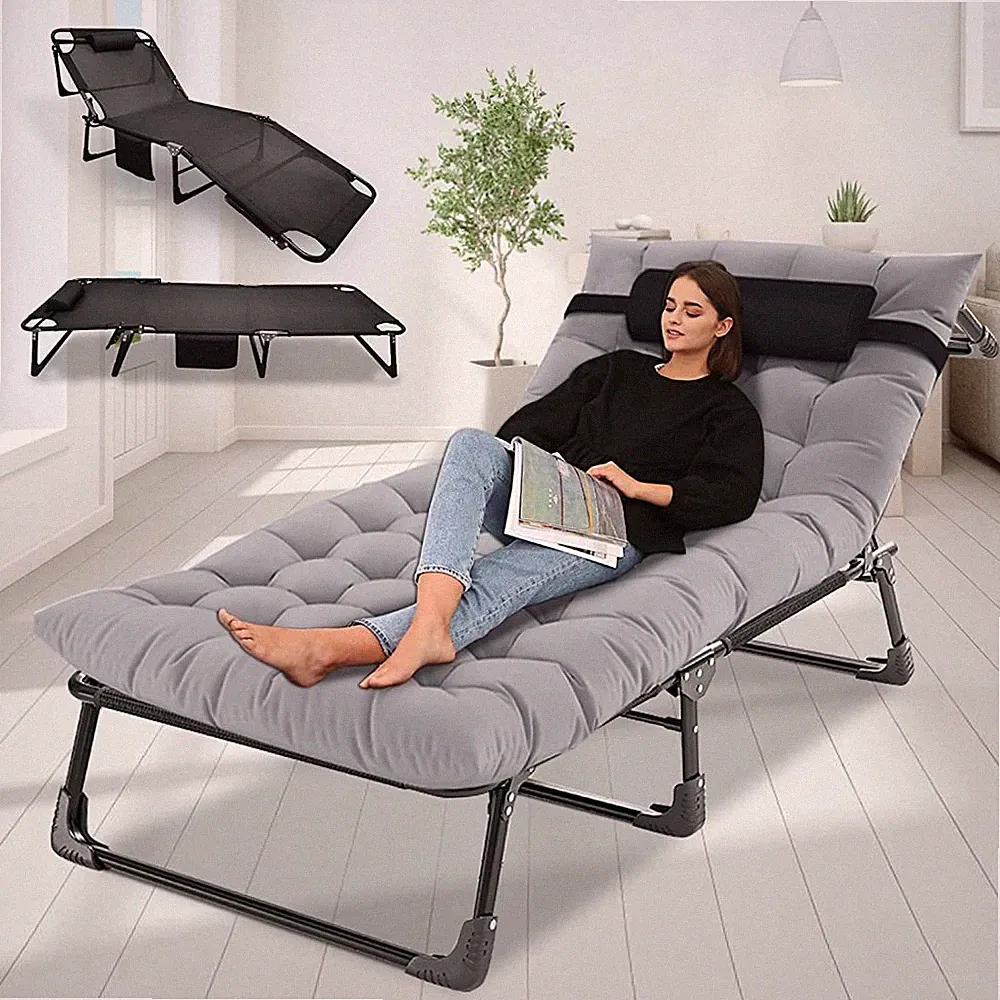 Slsy 1Pc Folding Bed Adjustable Reclining Lounger Comfort Cot Lay Flat Chair