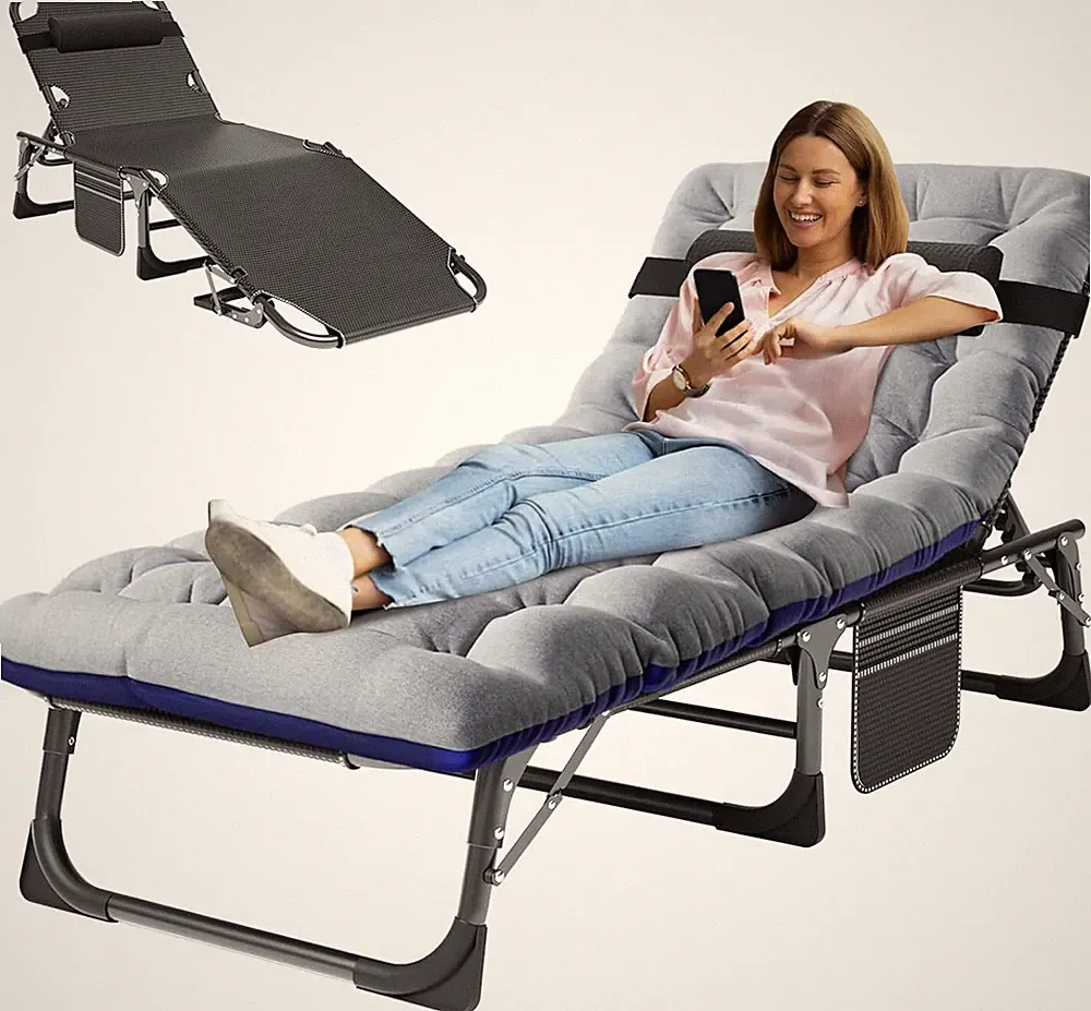 SLSY 5 Position Adjustable Reclining Lounge Chair Adult Bed Cot W/Pillow & Mat