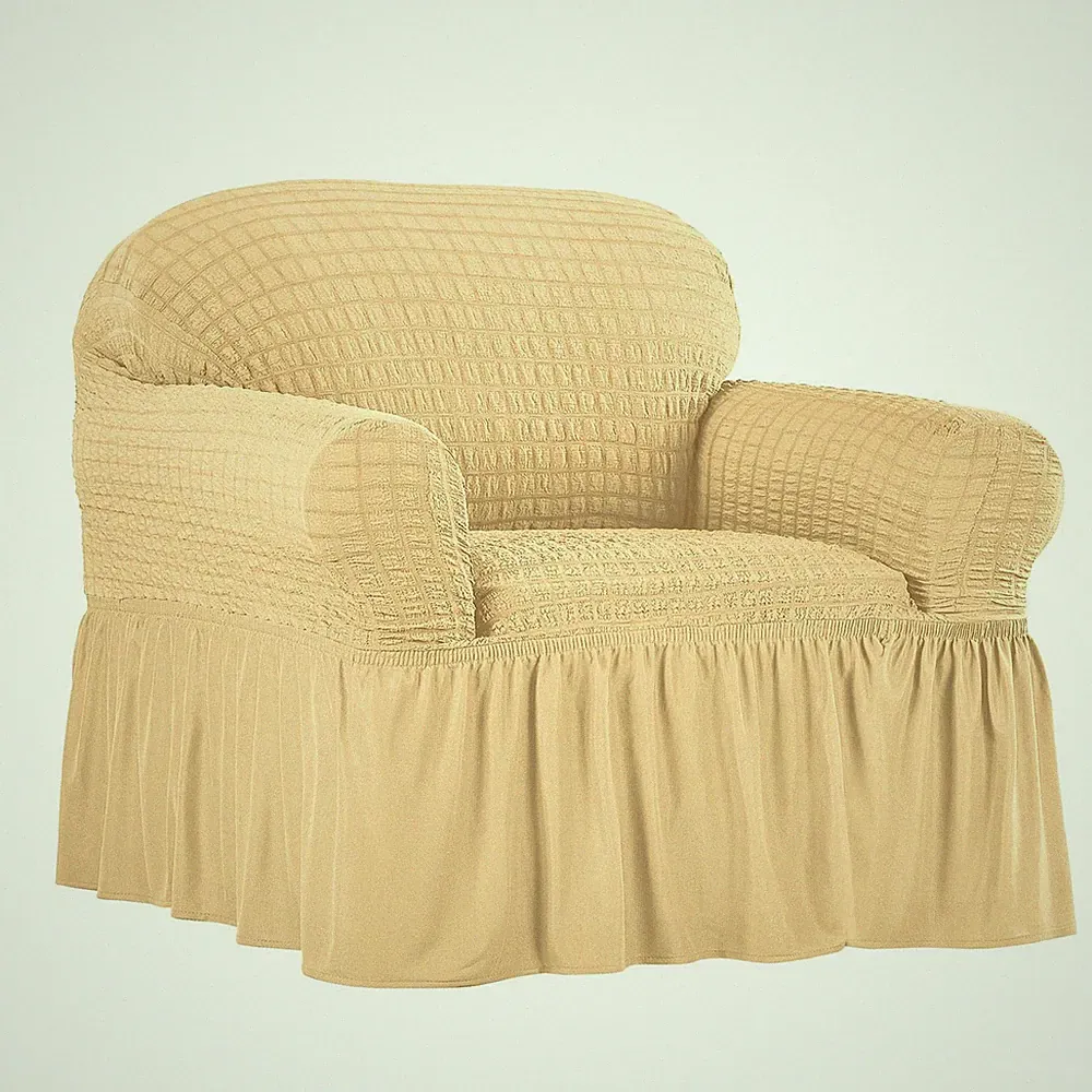 Textured Ruffled Slipcover, Navy Blue, Recliner