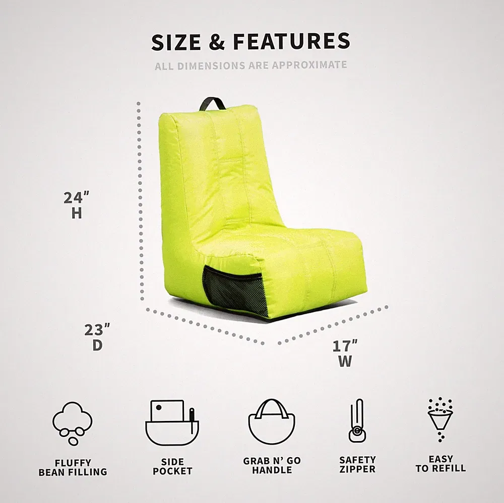 Video Lounger Bean Bag Chair, Kids, Lime Punch, Polyester Nylon Blend, 2 feet