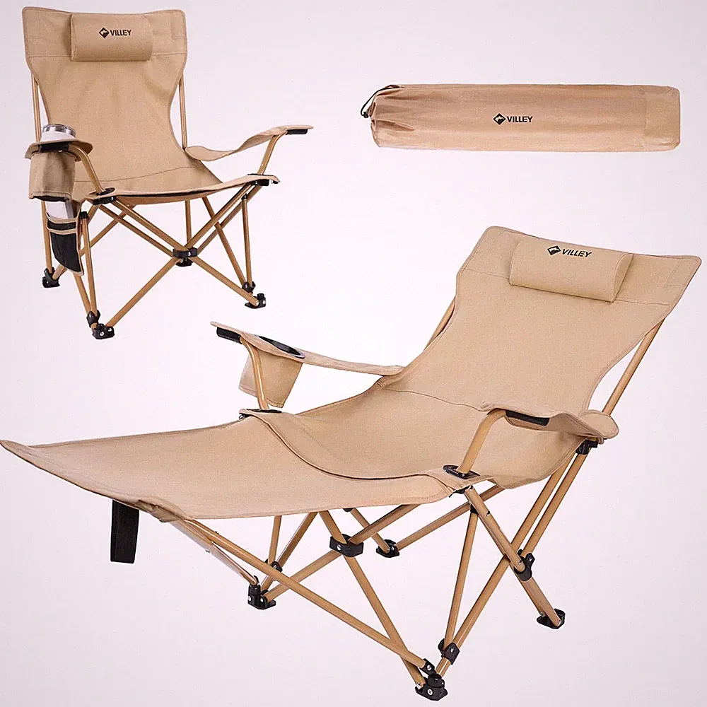 VILLEY Adjustable Reclining Camping Lounge Chair Headrest Foldable 330LB Support